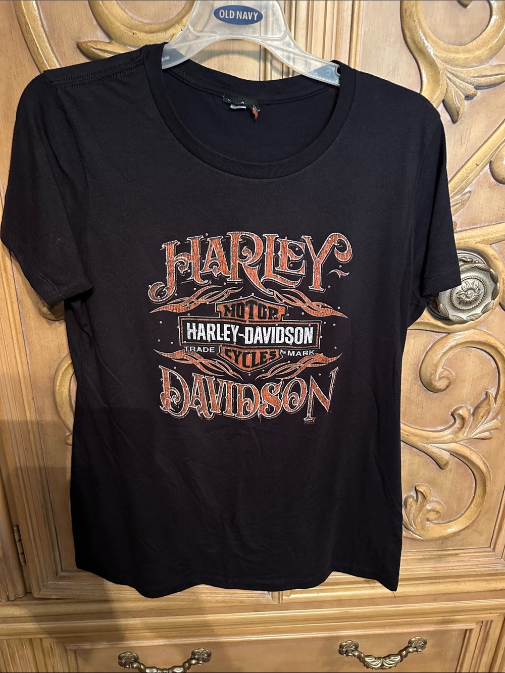 Harley-Davidson Black Tee with Orange Graphic Script